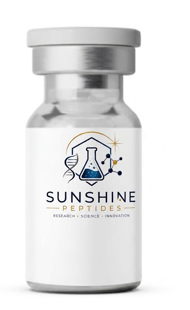 Vial labeled Sunshine Peptides with lab logo